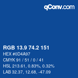 カラーコード: RGB 13.9 74.2 151 | qconv.com