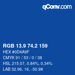 カラーコード: RGB 13.9 74.2 159 | qconv.com