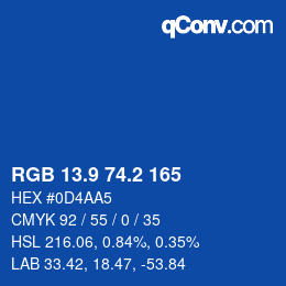 Color code: RGB 13.9 74.2 165 | qconv.com