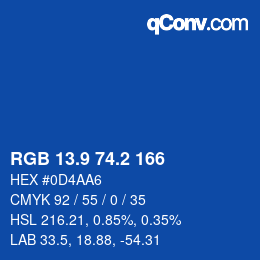 カラーコード: RGB 13.9 74.2 166 | qconv.com