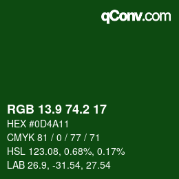 カラーコード: RGB 13.9 74.2 17 | qconv.com