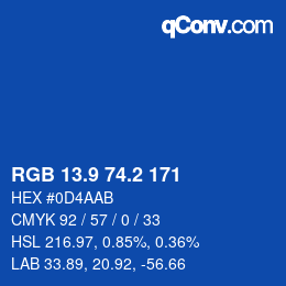 カラーコード: RGB 13.9 74.2 171 | qconv.com