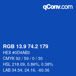 Color code: RGB 13.9 74.2 179 | qconv.com