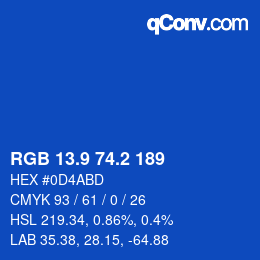 カラーコード: RGB 13.9 74.2 189 | qconv.com