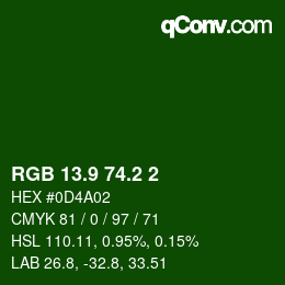 カラーコード: RGB 13.9 74.2 2 | qconv.com