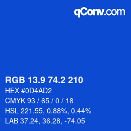 カラーコード: RGB 13.9 74.2 210 | qconv.com