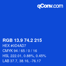 カラーコード: RGB 13.9 74.2 215 | qconv.com