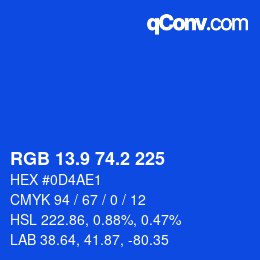 カラーコード: RGB 13.9 74.2 225 | qconv.com
