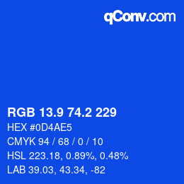 カラーコード: RGB 13.9 74.2 229 | qconv.com