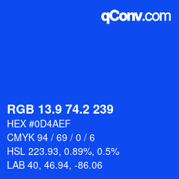 カラーコード: RGB 13.9 74.2 239 | qconv.com