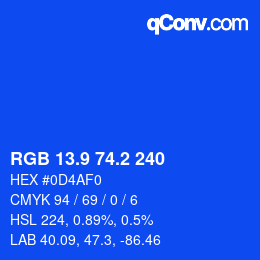 カラーコード: RGB 13.9 74.2 240 | qconv.com