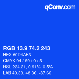 カラーコード: RGB 13.9 74.2 243 | qconv.com