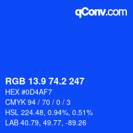 カラーコード: RGB 13.9 74.2 247 | qconv.com