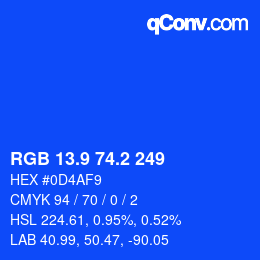 カラーコード: RGB 13.9 74.2 249 | qconv.com