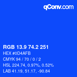 カラーコード: RGB 13.9 74.2 251 | qconv.com