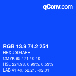 カラーコード: RGB 13.9 74.2 254 | qconv.com