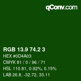 カラーコード: RGB 13.9 74.2 3 | qconv.com