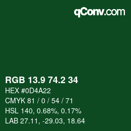 カラーコード: RGB 13.9 74.2 34 | qconv.com