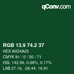 カラーコード: RGB 13.9 74.2 37 | qconv.com