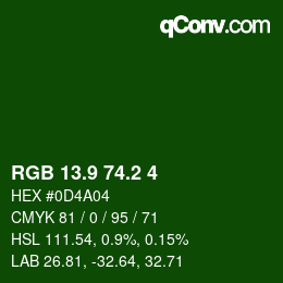 カラーコード: RGB 13.9 74.2 4 | qconv.com