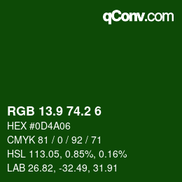 カラーコード: RGB 13.9 74.2 6 | qconv.com