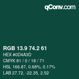 カラーコード: RGB 13.9 74.2 61 | qconv.com