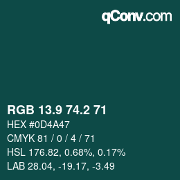 カラーコード: RGB 13.9 74.2 71 | qconv.com