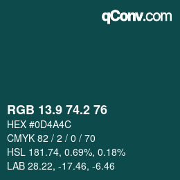 カラーコード: RGB 13.9 74.2 76 | qconv.com