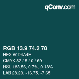 Color code: RGB 13.9 74.2 78 | qconv.com