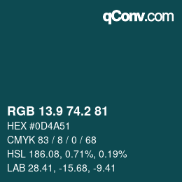 カラーコード: RGB 13.9 74.2 81 | qconv.com