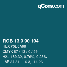 カラーコード: RGB 13.9 90 104 | qconv.com