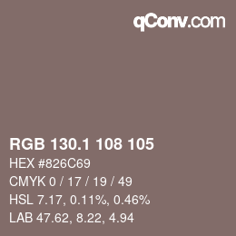 カラーコード: RGB 130.1 108 105 | qconv.com