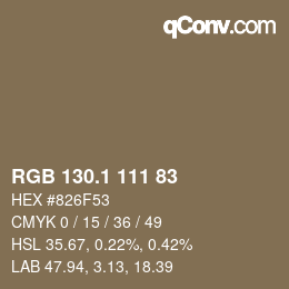 カラーコード: RGB 130.1 111 83 | qconv.com
