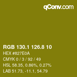カラーコード: RGB 130.1 126.8 10 | qconv.com