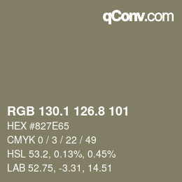 カラーコード: RGB 130.1 126.8 101 | qconv.com