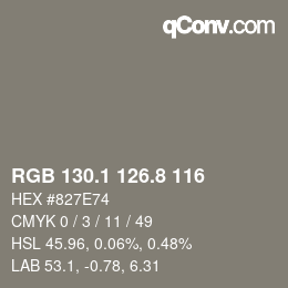 カラーコード: RGB 130.1 126.8 116 | qconv.com