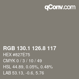 Color code: RGB 130.1 126.8 117 | qconv.com