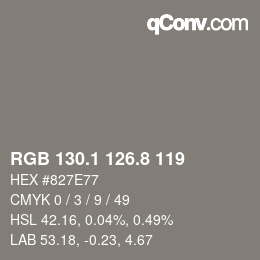 カラーコード: RGB 130.1 126.8 119 | qconv.com