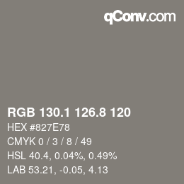 Color code: RGB 130.1 126.8 120 | qconv.com