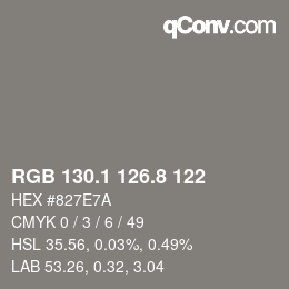 Color code: RGB 130.1 126.8 122 | qconv.com