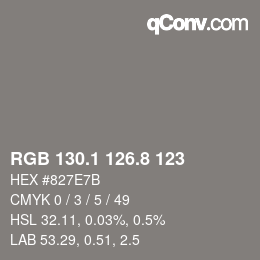 Color code: RGB 130.1 126.8 123 | qconv.com