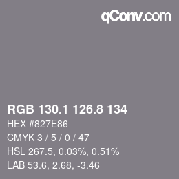 カラーコード: RGB 130.1 126.8 134 | qconv.com
