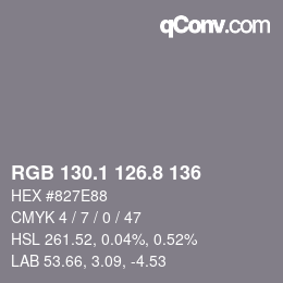 カラーコード: RGB 130.1 126.8 136 | qconv.com