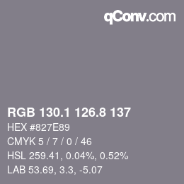 カラーコード: RGB 130.1 126.8 137 | qconv.com