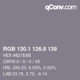 Color code: RGB 130.1 126.8 139 | qconv.com