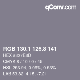Color code: RGB 130.1 126.8 141 | qconv.com