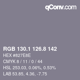 カラーコード: RGB 130.1 126.8 142 | qconv.com
