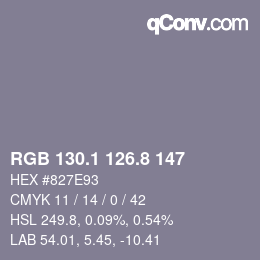 カラーコード: RGB 130.1 126.8 147 | qconv.com