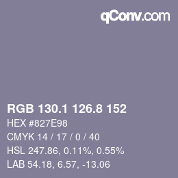 カラーコード: RGB 130.1 126.8 152 | qconv.com