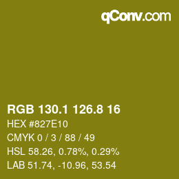 カラーコード: RGB 130.1 126.8 16 | qconv.com